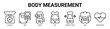 © santerabos - Body Measurement web banner icon vector illustration concept with icon of scales, bmi, waist, fat, weight loss, abs, and heart rate.