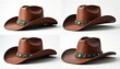 © Maryna - Brown leather cowboy hat featuring turquoise stone, metal stud embellishments. Classic western headwear crafted from natural material with decorative elements. Ideal head accessory for style costume.