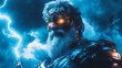 © EwaStudio - Cybernetic Zeus holding a futuristic lightning bolt under dramatic storm clouds. Epic and mythological scene