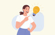 © Bockthier - A smiling woman in casual attire pointing at a glowing lightbulb beside her head, symbolizing an idea or inspiration