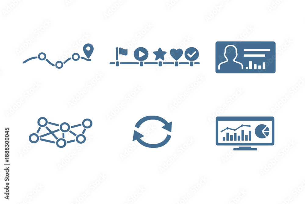 Customer journey icon set showing experience mapping, touchpoints, and ...