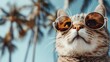 © Ket - Cool cat with sunglasses posing under palm trees in a tropical setting