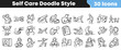 © Vectoravec - Collection of thirty doodle style icons representing various aspects of daily self care routines and healthy lifestyle choices