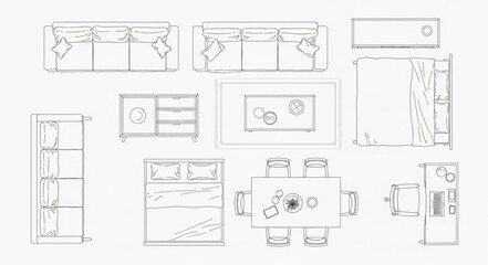 Naklejka na meble Architectural floor plan sketch of a modern living space.