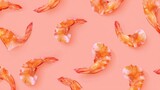Seamless pattern of fresh shrimp on soft pink background with detailed crustaceans, seafood design concept for culinary, cooking, gastronomy, restaurant, kitchen and decorative food illustration