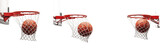 : Set of basketball falling through net and rim from different angles isolated on white background,