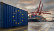 © baloch - logistic container with EU flag. Global Logistics and Trade theme
