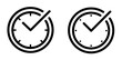 © NaRa - Clock icon featuring a check mark symbol representing on-time delivery, deadline completion, productivity, and efficient time management. Vector illustration of clock icon set