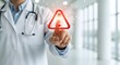 © Shafia - Doctor interacting with a warning symbol in a medical setting