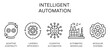 © MDABUBOKKOR - intelligent automation outline icon set featuring infinity gear and factory symbols representing efficiency workflow hierarchy levels badges and modern UI design.