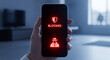 © DA_STOCK - Cybersecurity alert on smartphone screen, blocked access notification with hacker icon, mobile phone security breach and data protection concept