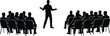 © Jesmin - A speaker addressing an audience in black silhouette on transparent background