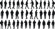 © AroshiCraft - Silhouettes of diverse individuals walking and standing in casual poses, ideal for motion studies, crowd simulation, and inclusive design applications.