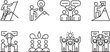 © Waseem - Outline icons illustrate various aspects of teamwork, goal achievement, leadership, and successful collaboration among diverse groups of people.