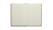 © Hussnain - Blank open diary with creamy aged paper showing two empty pages ready for writing journaling or sketching ideas on transparent background