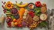 © siraphol - Colorful healthy food board with fruit, vegetables, grains and protein arranged artfully
