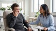 © ryker - Man comforting distressed man in office during emotional conversation, supportive counselor offering calm presence and empathy