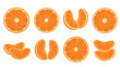 © Arif - Detailed collection of fresh orange fruit slices and individual segments showing juicy pulp and texture on a white background.