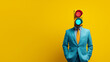© Volodymyr - Business concept with traffic light head man in suit on yellow background with copy space