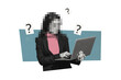© deagreez - Composite photo collage of anonym blurred human sit macbook device browsing type news freelance work isolated on painted background