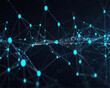 © Vactor Viky - Digital Futuristic Blue Network Background with Connecting Lines and Glowing Nodes on Dark Space, Symbolizing Cyber Technology, Blockchain, Data Communication and Innovation