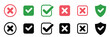 © welcome saiful - Check mark and cross icon collection, green approval ticks and red error crosses, checkbox symbols for correct and incorrect actions, yes/no decision