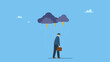 © Saklarboy - Depressed wet businessman walking in raining thunderstorm. Having bad day, disappointed work, discourage or depression, failure feeling bad or difficulty, having problem and trouble.
