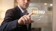 © Chaithat - Businessman interacting with digital menu office environment close-up image professional setting technology concept