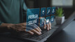 © Pakin - Digital problem solving with virtual icons for analysis, ideas and workflow. Business professional resolving issues, optimizing processes and improving performance using online tools.