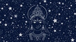 © Arf_Studio - Illustrative depiction of Durga, the Hindu goddess, adorned with intricate jewelry and a crown, against a backdrop of starry night sky