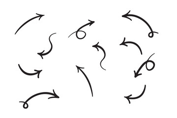  Collection of hand drawn curved arrows on white background vector