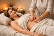 © Frendev - Professional manual lymphatic massage on abdomen to support lymph system, body detox, and recovery in a spa wellness clinic