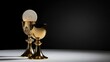 © Nataly - Golden chalice and host for Holy Communion ritual, displayed with another ornate chalice. Sacred elements for Holy Communion symbolize spiritual devotion and sacrifice.