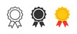 © Hunter Leader - Medal icon set. Badge with ribbon icons. Approved or certified medal icons. Winning award, prize, medal or badge. Vector illustration