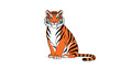 © CreativeGrid - Illustration of a majestic orange tiger with black stripes sitting calmly and looking directly at the viewer.