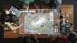 © InfiniteFlow - A diverse team collaborates in a workshop focused on electric vehicle innovations, featuring interactive technology elements, charts, and creative brainstorming materials on the table. Raster