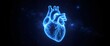 © Giuseppe Cammino - Digital holographic human heart with glowing blue wireframe structure and light effects on dark cosmic background for medical technology concepts