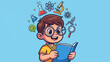 © Halan - Young student reading book with science and education elements