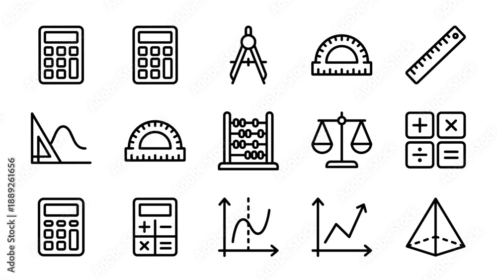 Comprehensive Collection of 15 Minimalist Math and Calculation Line ...