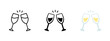 © Chelpanoff - Champagne glasses icon set with clinking toast. Sparkling wine drink symbol for celebration and festive events. Party, success and holiday concept with alcohol beverage pictogram.