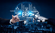 © InfiniteFlow - A human hand reaches out to a robotic hand, representing the synergy between technology and enterprise resource planning in a modern business setting. Tessel
