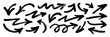 © Anastasiia Hevko - Bold brush drawn curved or straight arrow set. Vector thick marker arrows with dry brush and rough texture for handdrawn notes. Up, down, left, and right direction pointer