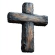 © Margarita - Rough hewn wooden cross with weathered texture isolated on white background symbolizing spirituality and faith