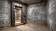 © Boonnam Burart - Abandoned Concrete Room with Steel Door in a Dark Location Showing Wear and Age Over Time