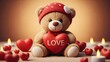 © ShababHussen - A cute teddy bear holding a heart with love surrounded by candles and hearts