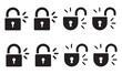 © MDABDUR - Padlock opening sequence icons showing security breach and access granted vector silhouette