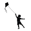 © dipu - Boy playing with kite silhouette vector illustration showing active child enjoying outdoor activity in park during summer season leisure time for kids sports recreation and fun childhood memories art