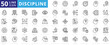 © Iconjam - discipline icon pack outline contains emotional regulation, professional conduct, positive reinforcement, delay gratification, clear boundaries, proactive approach, accountability partner, environment