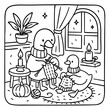 © AmazingArt - A cozy indoor scene where two ducks knit together, surrounded by a plant, a candle, and a pumpkin, creating a warm, playful atmosphere.