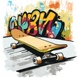 © Stefina - Skateboard on a street with graffiti wall
